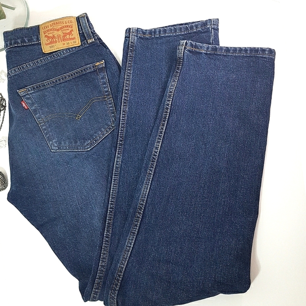 🔖Levi's 505🔥Straight Leg Denim Jeans Pants |Dark Wash Blue